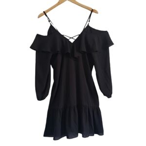 Gb black cold shoulder ruffle dress